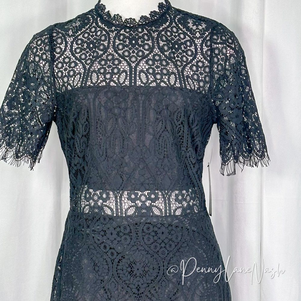 NWT Lulu's Remarkable Black Sheer Lace Short Sleeve Midi Dress - Picture 4 of 15